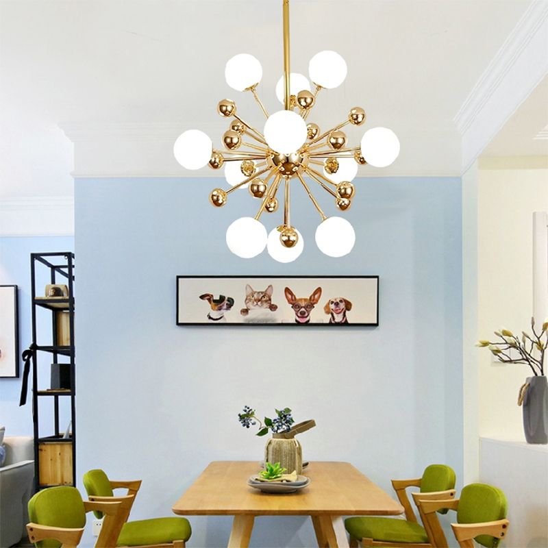 Gold Globe Chandelier Nordic Multi Light Hanging Light with White Glass for Bedroom