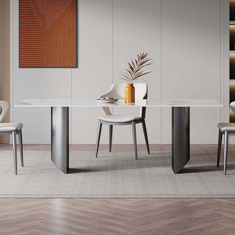 Modern Style Dining Table Sintered Stone Double Pedestal Table for Home