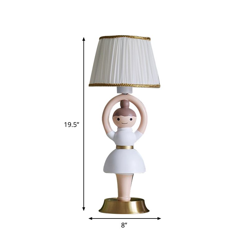 Witte cartoon meisje lichte basis tafellamp kinderen 1 hoofdhars nachtkastje lamp met stofschaduw