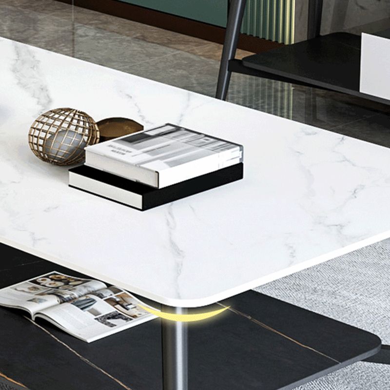 Modern Coffee Table with Storage Shelf and Black Metal Cross Base