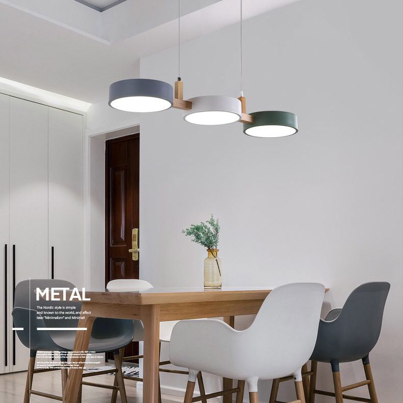 3-Light LED Island Light in Modern Creative Style Wooden Macaron Pendant Light with Acrylic Shade