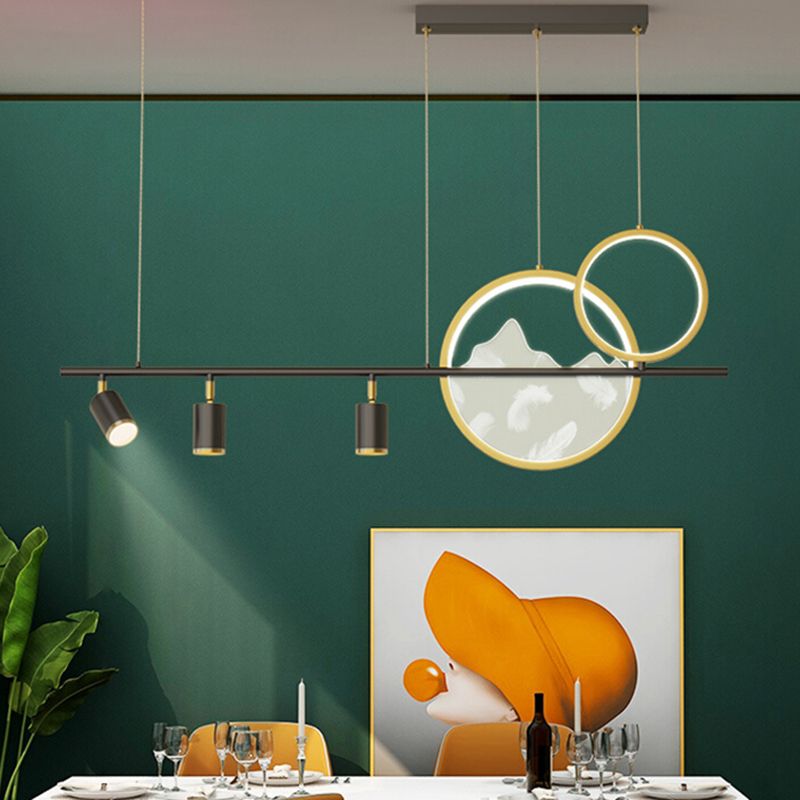 Luces geométricas de isla contemporánea iluminación de isla de metal en negro y dorado