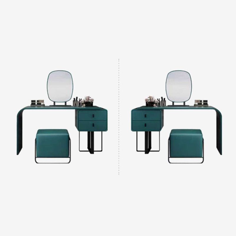 2-Drawer Vanity Set Genuine Leather & Metal Makeup Dressing Table with Mirror and Stool