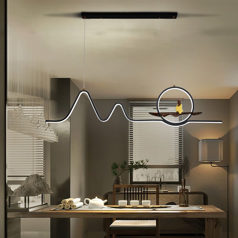 Contemporary Geometric Island Lights Aluminum Island Chandelier in Black