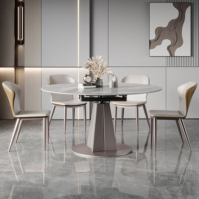 Luxury Sintered Stone Top Table Extendable Round Table with Pedestal Base