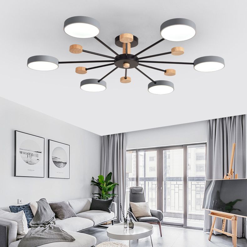 Multi Lights Metal Hanging Ceiling Light Cylindrical Modern Style Chandelier Lamp