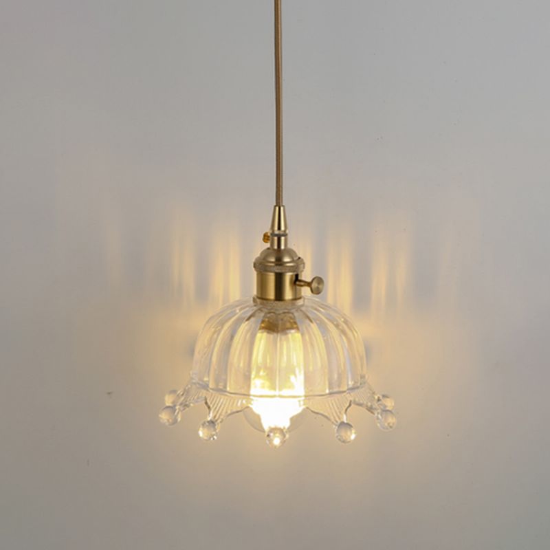 Simplicity Shaded Hanging Light 1 Bulb Clear Textured Glass Pendant Lighting Fixture