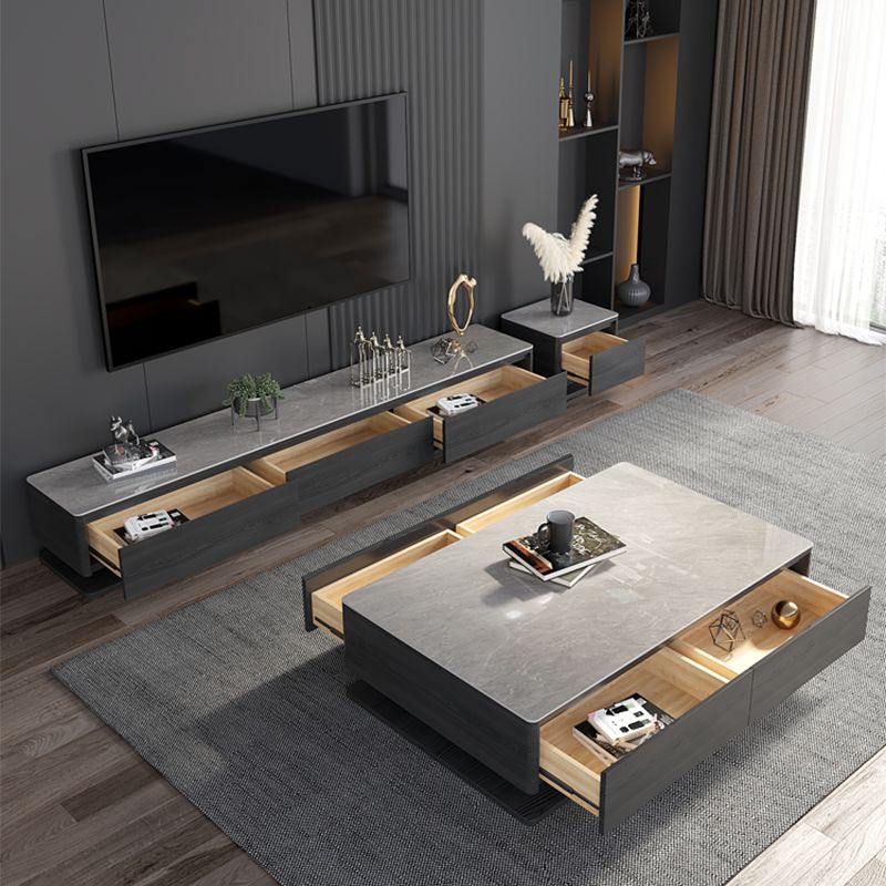 15"H Contemporary Cocktail Table Stone Rectangle Coffee Table