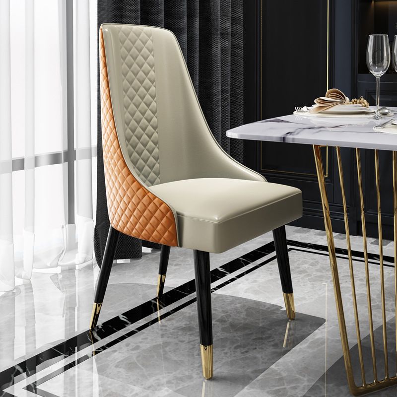 Faux Leather Kitchen Dining Chair Glam Upholstered Dining Chair with Wood Legs