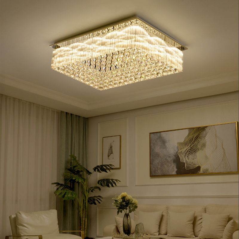 Geometric Stainless-Steel LED Ceiling Light in Modern Luxury Style Crystal Indoor Flush Mount in Silver