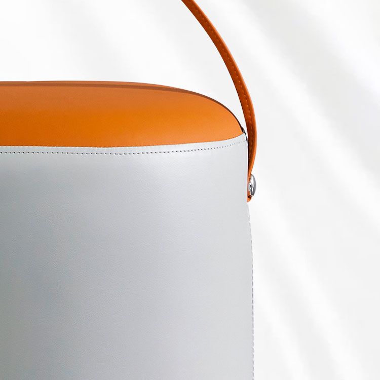 Contemporary Pouf Ottoman Genuine Leather Upholstered Portable Ottoman