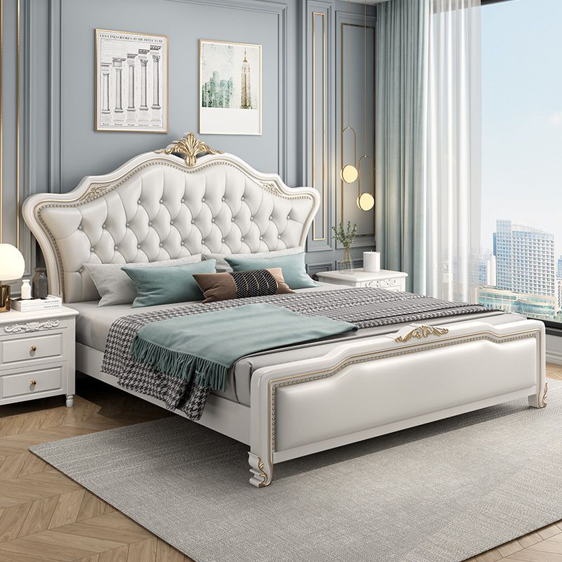 Glam Pine Wood Mattress Included with Headboard Camelback Panel Bed Frame