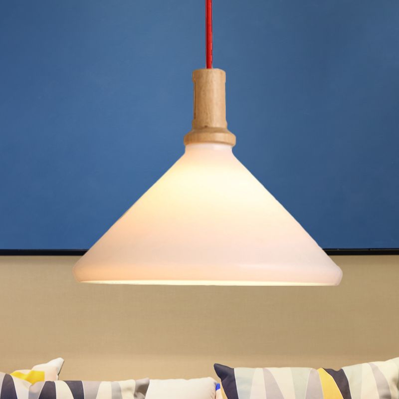 Nordic Conical Pendant Ceiling Light Frosted Glass 1 Light White Dining Room Hanging Light
