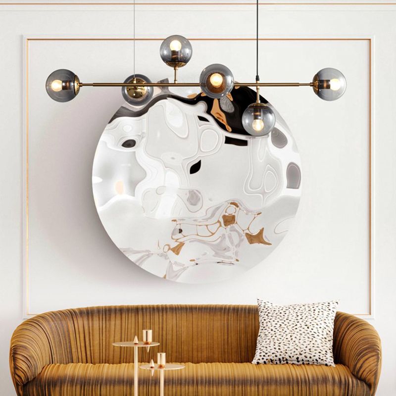 6-Light Sphere Island Light Fixtures Modernism Glass Island Pendant Lights in Grey Finish