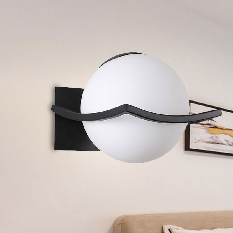 Opal Glass Globe Sconce Lamp Modern 1 Light Black/Gold Wall Mounted Light for Bedroom