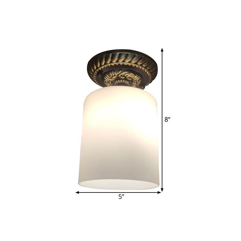Couloir cylindrique Ceiling Flush Farmhouse Milky Glass 1-Bulb Bronze Flush Mount Lighting