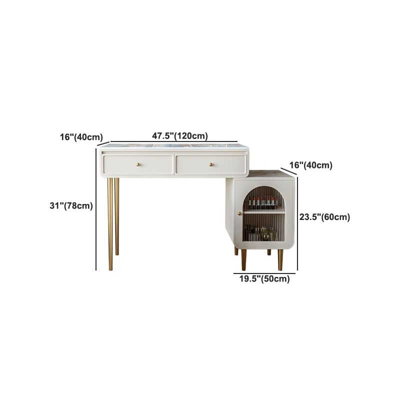 Wood Vanity with 2 Drawers Stone Top Dressing Table in White
