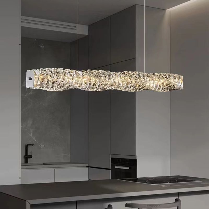Linear Shape Crystal Island Pendants Modern Style 1 Light Island Pendant Lights in Silver