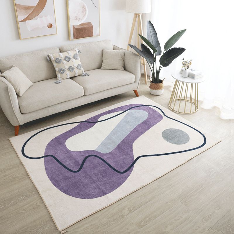 White Modern Rug Polyester Line Area Rug Stain Resistant Rug for Living Room