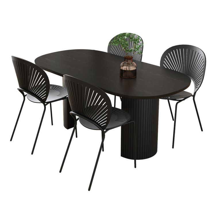 Moderne stijl ovale eettafel dubbele voetstuk eettafel met zwarte poten