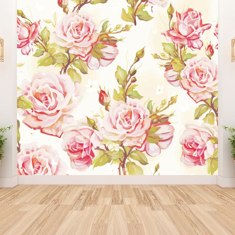 Pink Blossoming Peonies Mural Decal Flower Stylish Moisture Resistant Wall Covering