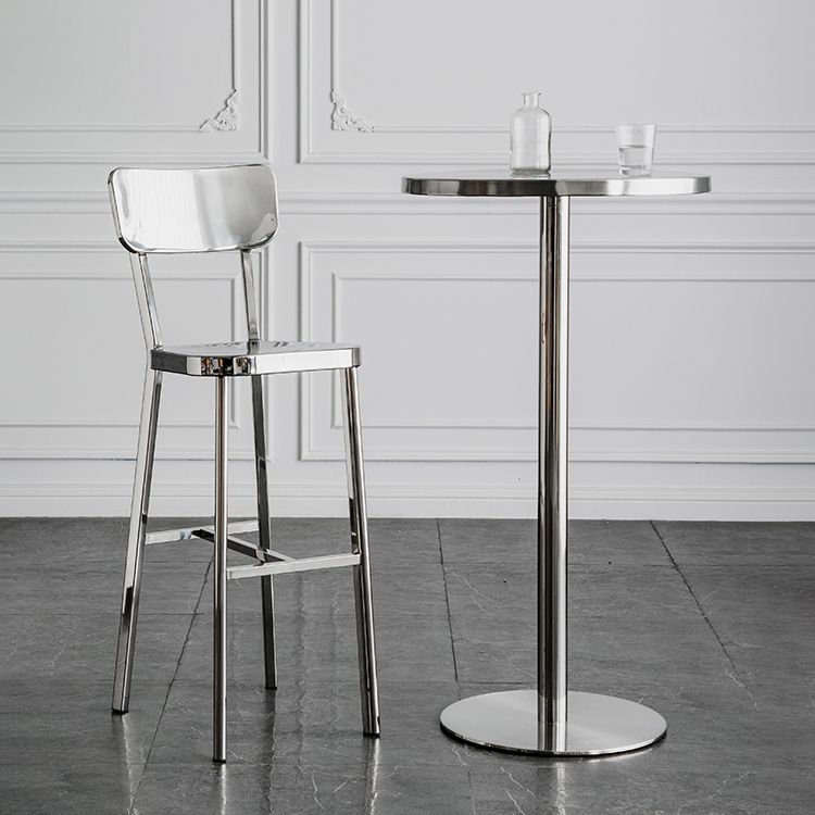 Modern Silver Metal Counter Table with Round Table Top Silver Pedestal Table