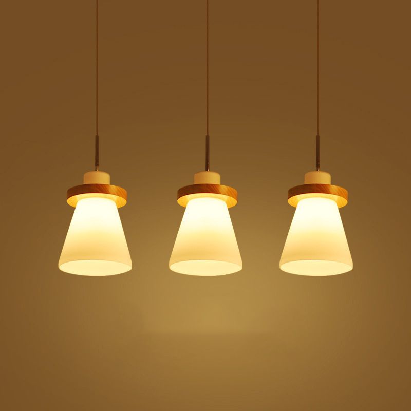 Wood and White Glass Pendant Lamp Simple Modern Suspension Lighting Fixture for Bedroom