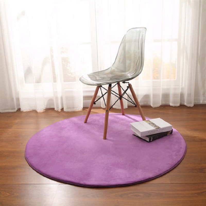 Circular Shape Villus Solid Color Rug Stain Resistant Loom Rug for Bedroom