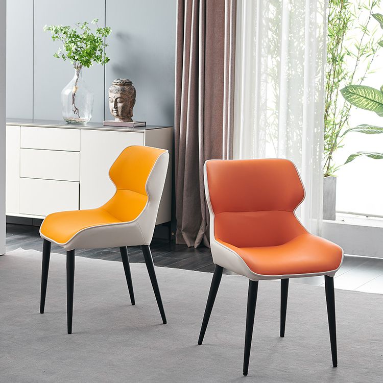 Sillas de comedor de cuero de estilo minimalista Sillas laterales con brazo Parsons y respaldo (juego de 2)