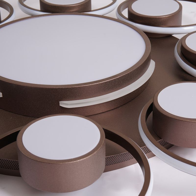 Modernism 2/4/6 Lights LED Ceiling Flush Mount Light with Acrylic Shade Brown Round Ceiling Light Fixture in Warm/White Light