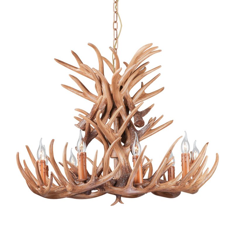 Brown Deer Horn Ceiling Lighting Traditional Resin Living Room Chandelier Light Fixture