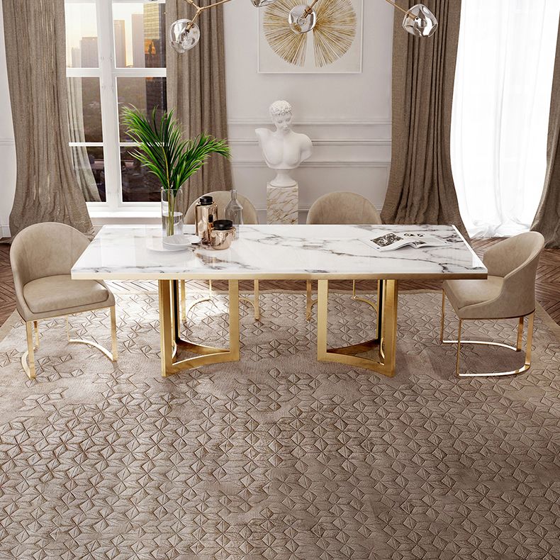 Glam Sintered Stone Dining Table Set with Double Pedestal Base Dining Furniture