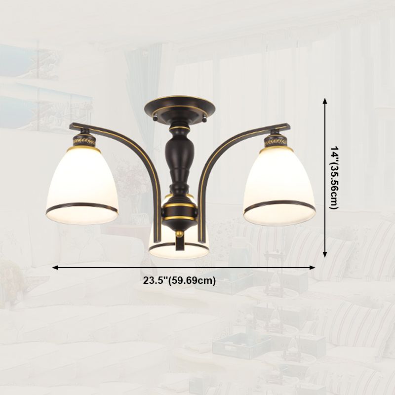 Black Semi Flush Mount Lighting Modern Style Glass Conical Semi-Flush Mount Ceiling Light