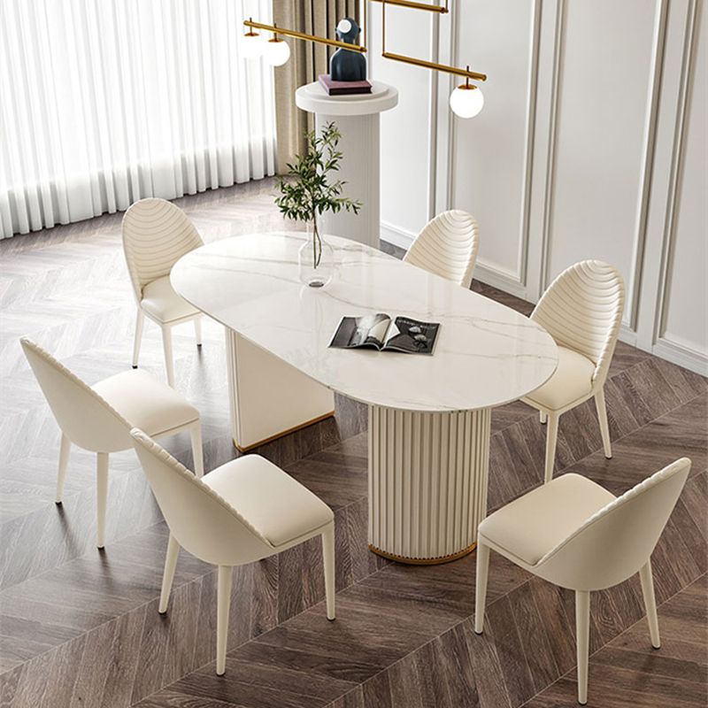 Minimalistische ovale witte eettafel Standaard eettafel van gesinterd steen voor keuken