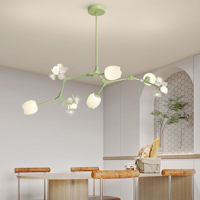 Modern Metal Ceiling Light Flower Shape Island Light with Crystal Shade for Living Room