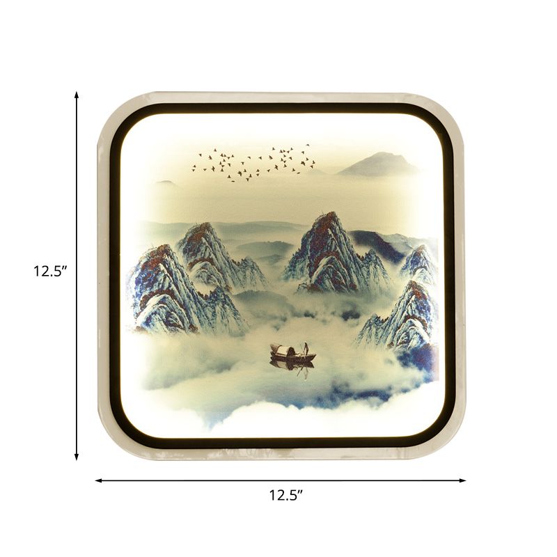 Mountain à motifs de lampe murale carrée tissu de style chinois Gris / bleu LED MOUR MOUR MOUR LEIL POUR LE SAL