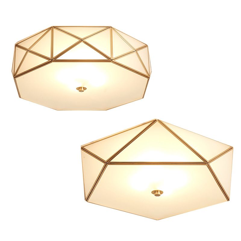 Brass Geometric Flush Mount Lamp Minimalist Glass Bedroom Flush Mount Light Fixture