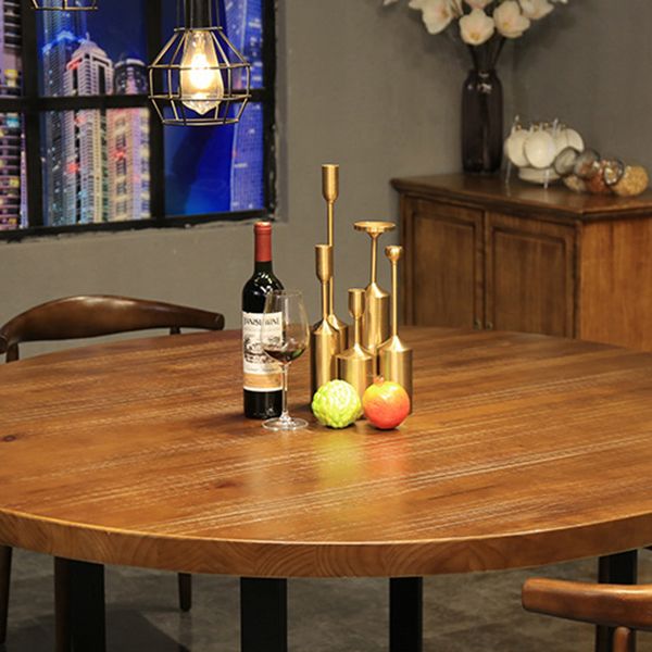 Modern Round Dining Table Natural Pine Wood Top Black Base Table without Chair