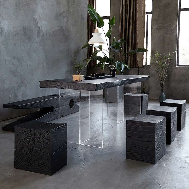 Modern Double Pedestal Dining Table Wood Table for Dining Room