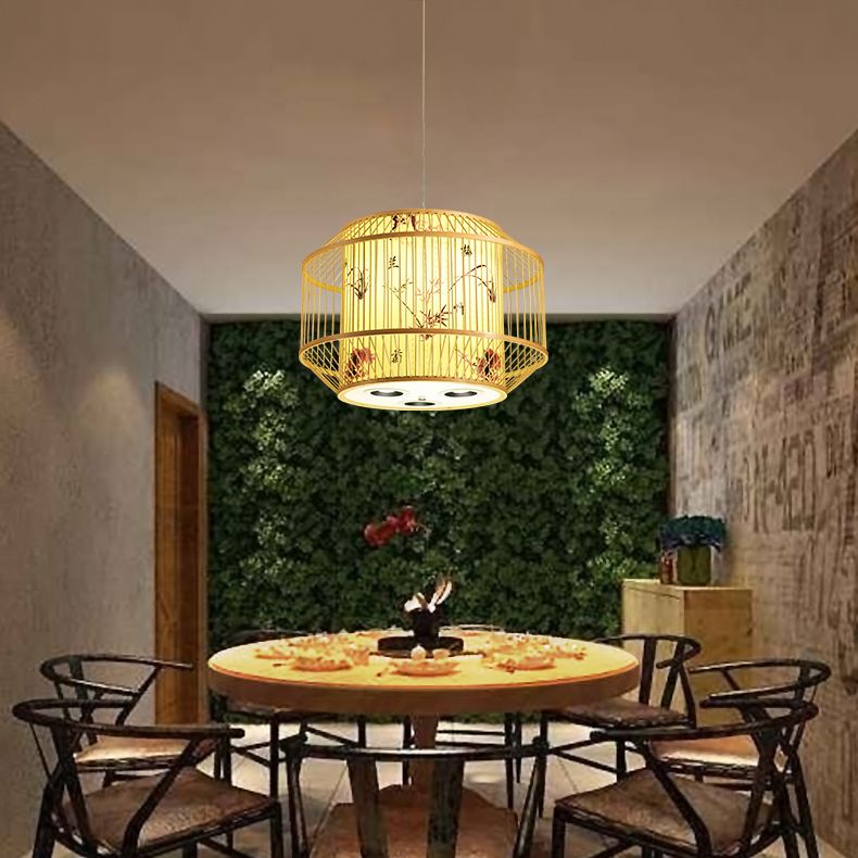 1-Light Bamboo Suspension Pendant Light Chinese Down Mini Pendant for Dining Room