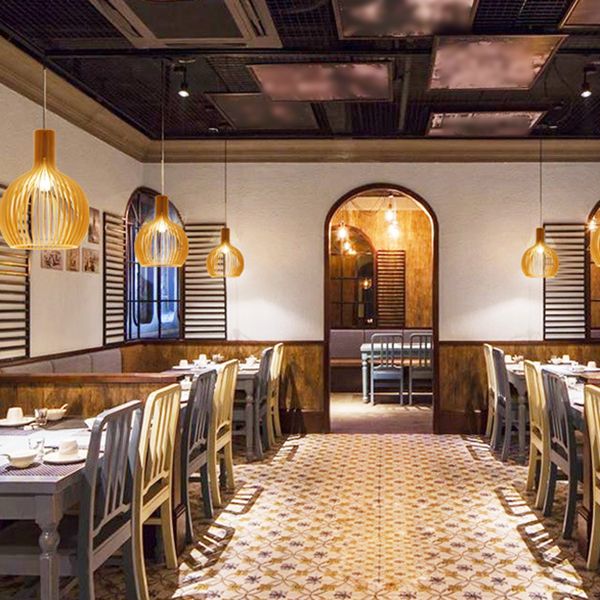 Holz geometrische Form Deckenleuchte chinesischer Stil Single -Anhänger für Esszimmer