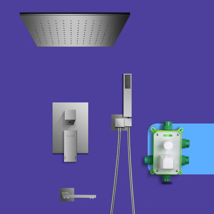Grey Shower System Lever Handle Temperature Control Square Ceiling Mount Shower Set