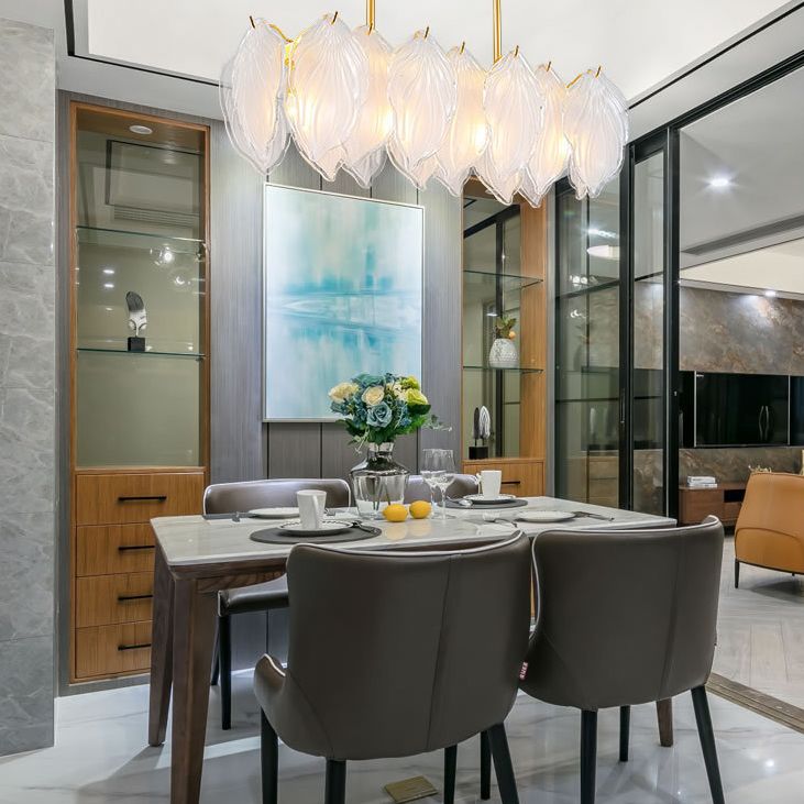 4 Light leaf Island Lights Modern Lighting Chandelier Glass and Metal Island Lamps in Gold