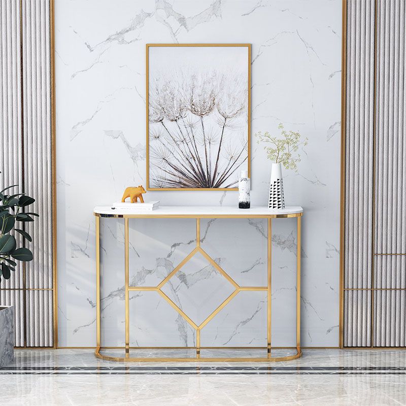 12" W Glam Marble Console Table Half Moon Abstract Accent Table for Hall