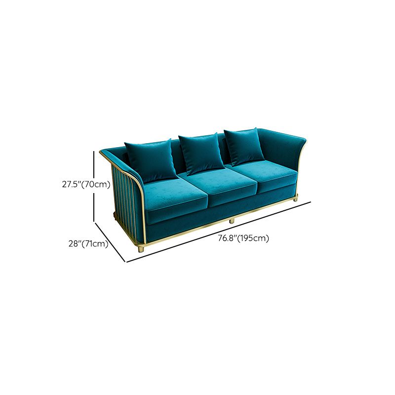 27.5" H Contemporary Blue Velvet Tuxedo Arm Sofa with Pillows