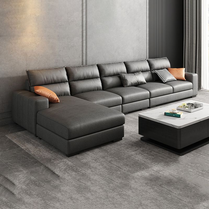 Square Arm Dark Gray Stain-Resistant Faux Leather Modular L-Shape Sofa