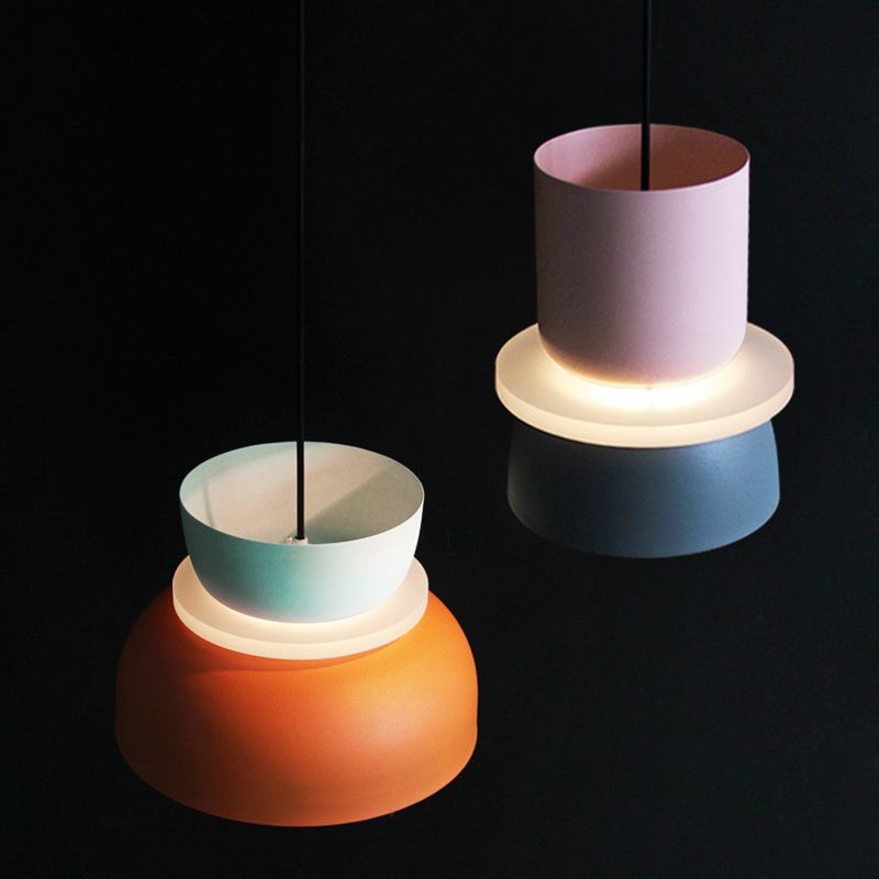 Macaron 1-Light Pendant Lighting Fixture Geometric Ceiling Light with Metal Shade