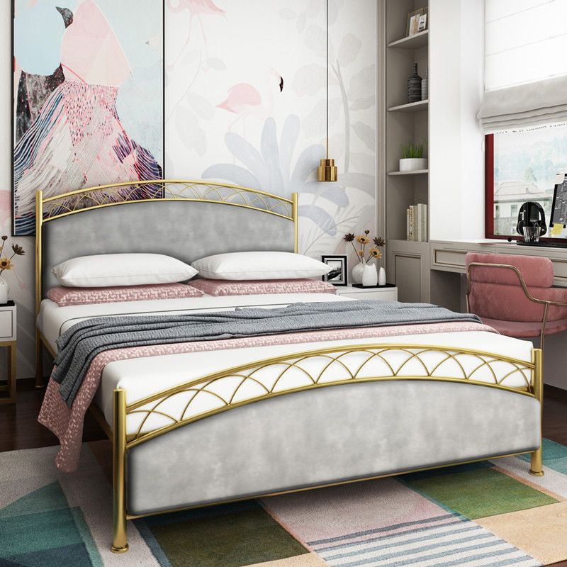 Modern Rectangular Bed Upholstered Headboard Bed with Metal Legs
