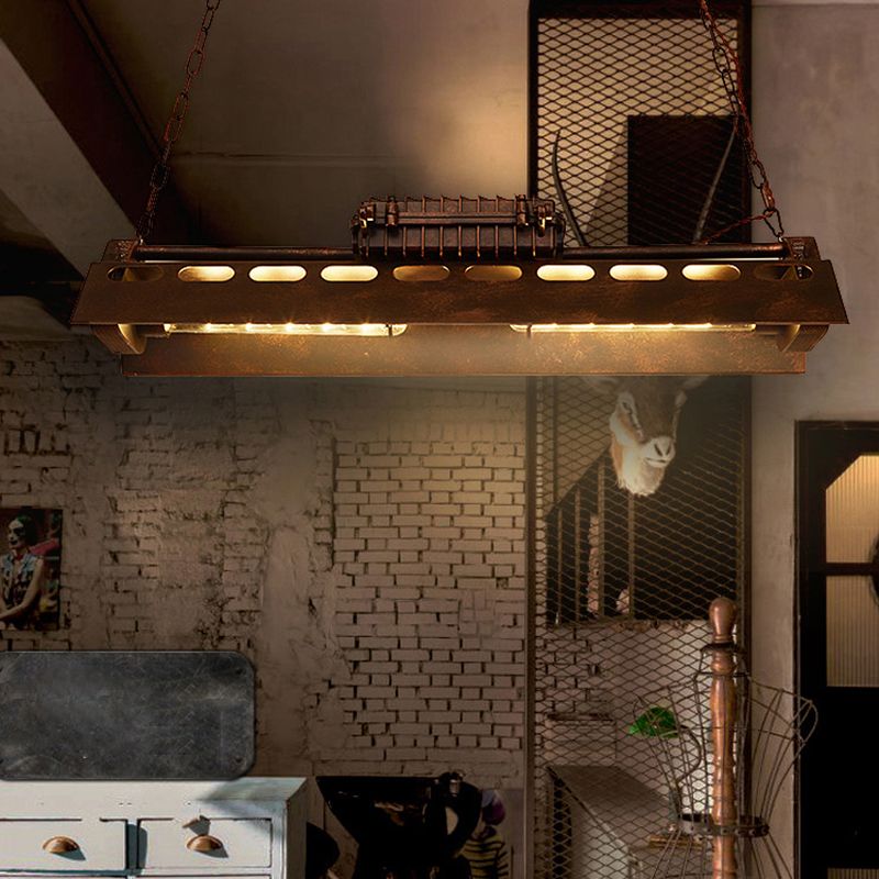 4-Light Steam Train Hanging Lamp Art Decor Industrial 4-Bulb Rust Finish Metal Island Lighting