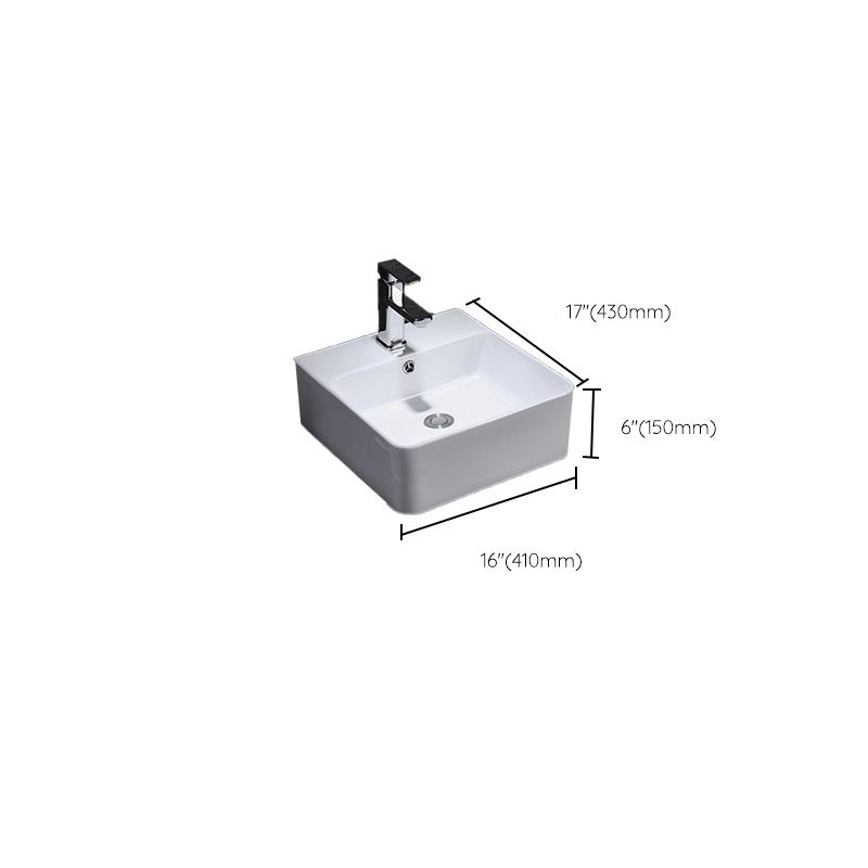 Contemporary Vessel Bathroom Sink Rectangular White Ceramic Overflow Drain Assembly Sink